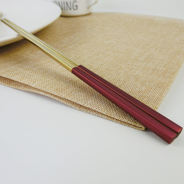 Non-Slip Stainless Steel Chopsticks 304 Portugal Same Tableware Square Hotel Chopsticks Set