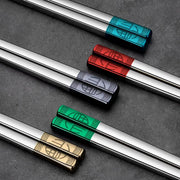 Household Stainless Steel 304/316 Color Blessing Chopsticks Chinese-Style Blessing Chopsticks All Square Alloy Chopsticks Five Pairs Of Gift Boxes