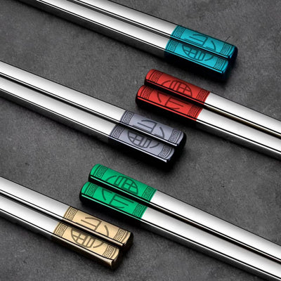 Household Stainless Steel 304/316 Color Blessing Chopsticks Chinese-Style Blessing Chopsticks All Square Alloy Chopsticks Five Pairs Of Gift Boxes