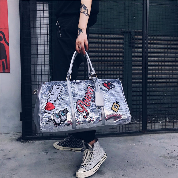 Travel Bag Sequins Overnight Bag Portable Duffle Bags Large Capacity Quitte Bags for Women Men Big Weekend Tote Pink