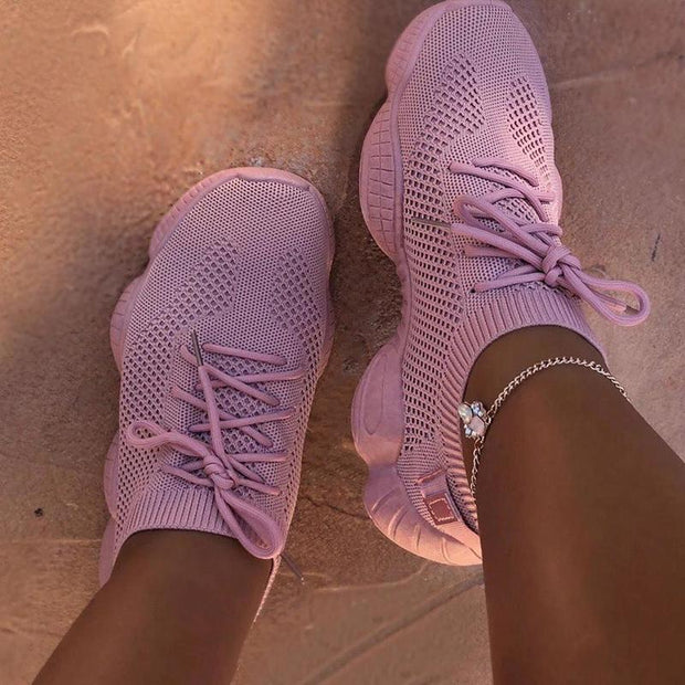 Air Mesh Women Sneaker Sock Shoes Summer Breathable Cross Tie Platform Round Toe Casual Fashion Sport Lace Up Female Girl