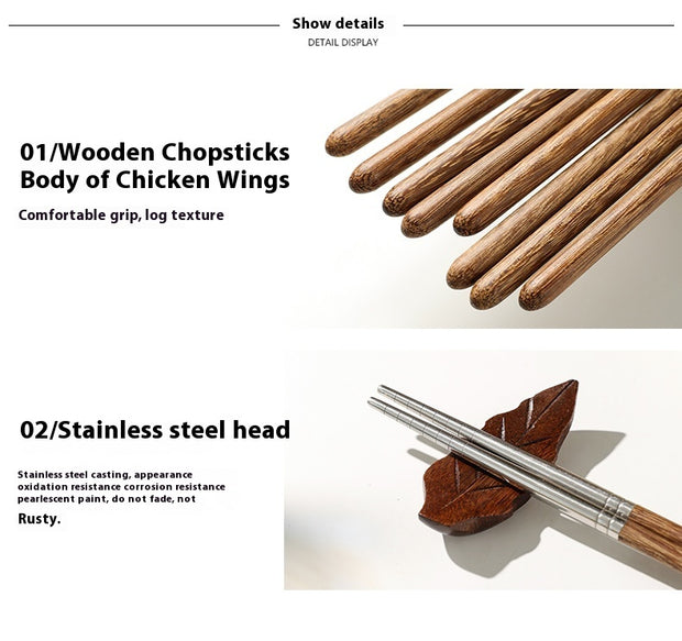 Creative Chicken Wings Wooden Chopsticks 304 Stainless Steel Chopsticks