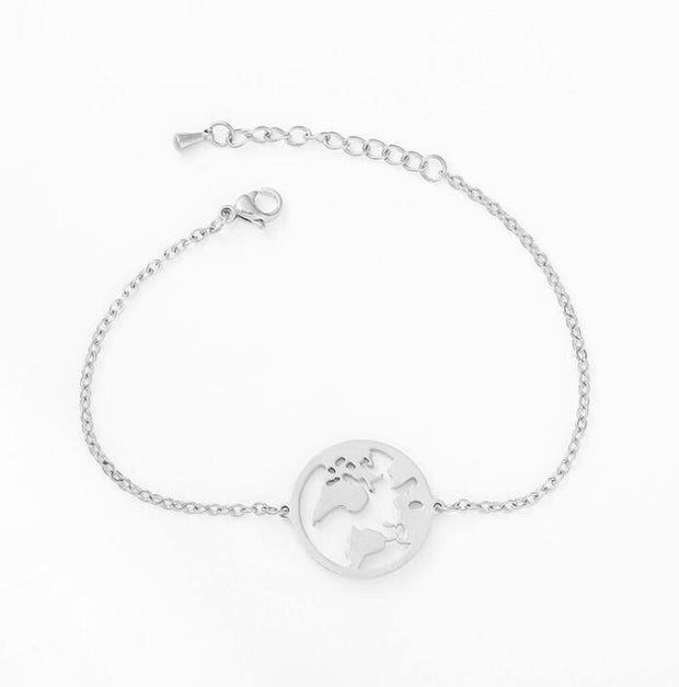 Chain Link World Map Bracelets & Bangles Jewelry Globe Bracelet Charm Travel Jewellery Gift Wanderlust Earth Bracelet