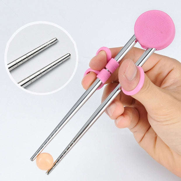Learning Training Chopsticks Stainless Steel Chop Sticks For Child Enlightenment Cute Pig