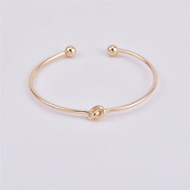 2PCS Vintage Gold Color Tie Knot Bracelet Bangles Simple Twist Cuff Open Bangles For Women Indian Jewelry Costume Jewellery