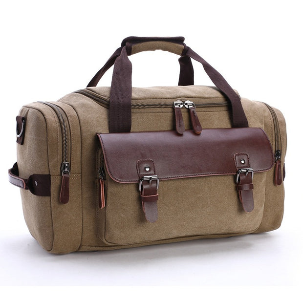 Large Capacity Vintage Luggage Casual Tote Bags Travel Bag Pu Leather Canvas Duffle Bag