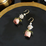 GLSEEVO Natural Fresh Water Baroque Pearl Dangle Earrings For Women Flower Drop Earrings Wedding Gifts Fine Jewellery