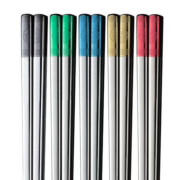 Household Stainless Steel 304/316 Color Blessing Chopsticks Chinese-Style Blessing Chopsticks All Square Alloy Chopsticks Five Pairs Of Gift Boxes
