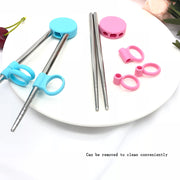 Learning Training Chopsticks Stainless Steel Chop Sticks For Child Enlightenment Cute Pig