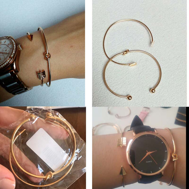 2PCS Vintage Gold Color Tie Knot Bracelet Bangles Simple Twist Cuff Open Bangles For Women Indian Jewelry Costume Jewellery