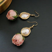 GLSEEVO Natural Fresh Water Baroque Pearl Dangle Earrings For Women Flower Drop Earrings Wedding Gifts Fine Jewellery