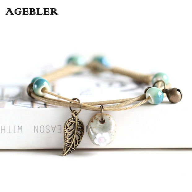 Ceramic Cute Flower Leaf Pattern Bracelets Handmade Vintage Boho Style Trendy jewellery