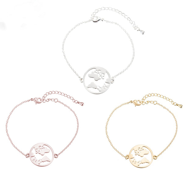 Chain Link World Map Bracelets & Bangles Jewelry Globe Bracelet Charm Travel Jewellery Gift Wanderlust Earth Bracelet