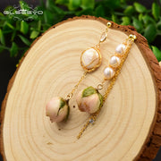 GLSEEVO Natural Fresh Water Baroque Pearl Dangle Earrings For Women Flower Drop Earrings Wedding Gifts Fine Jewellery