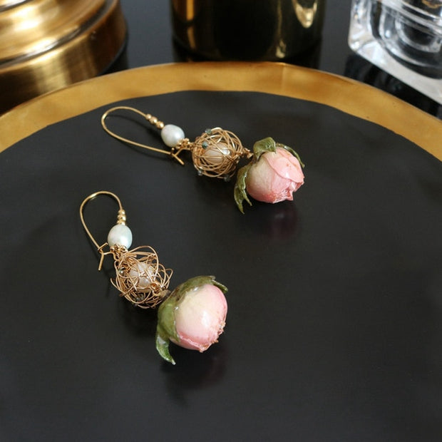 GLSEEVO Natural Fresh Water Baroque Pearl Dangle Earrings For Women Flower Drop Earrings Wedding Gifts Fine Jewellery