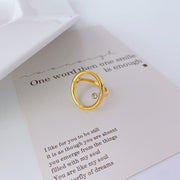 Minimalist Clear Rhinestone Gold Plated Hollow Circle Ring for Women Stainless Steel Geometric Finger Rings Jewellery