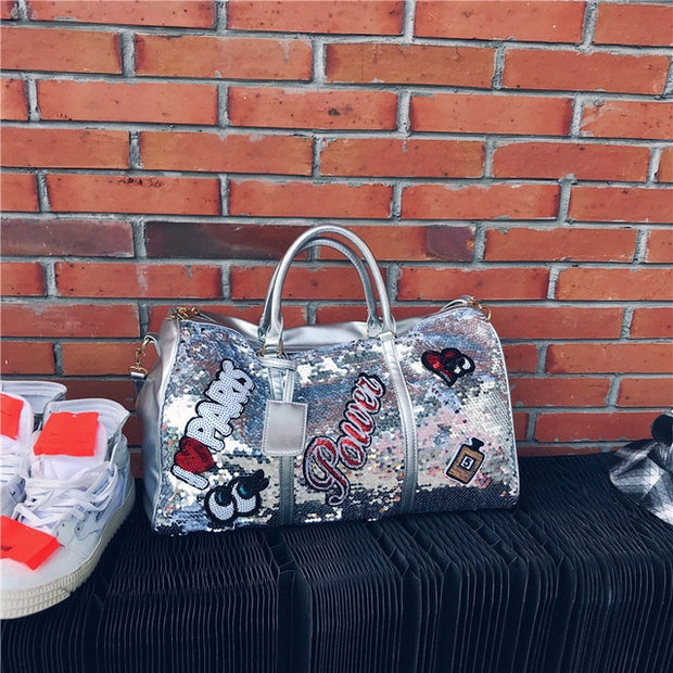 Travel Bag Sequins Overnight Bag Portable Duffle Bags Large Capacity Quitte Bags for Women Men Big Weekend Tote Pink