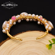 GLSEEVO Original Natural Fresh Water Baroque Pearl Bangle & Bracelet For Women Wife Wedding Handmade Adjustable Jewellery GB0060