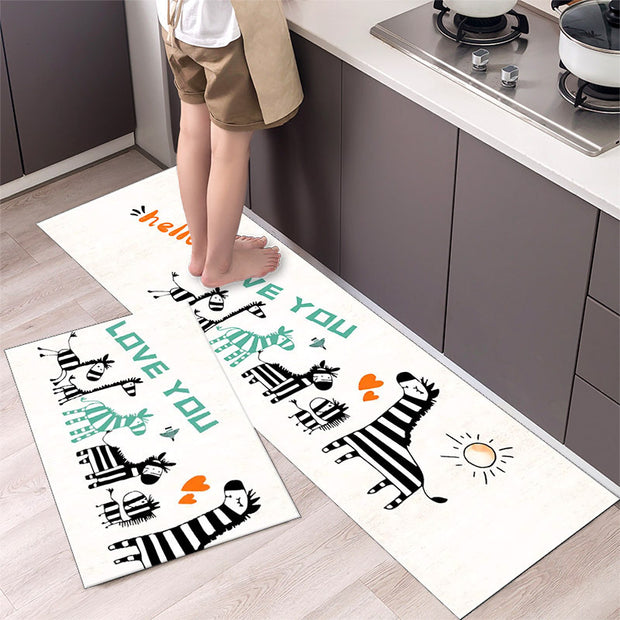 Cartoon Floor Mat Kitchen Strip Rug Simple